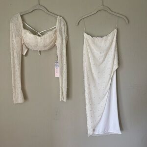 Matching Oh Polly co-ord Pearl & bead crop top and skirt